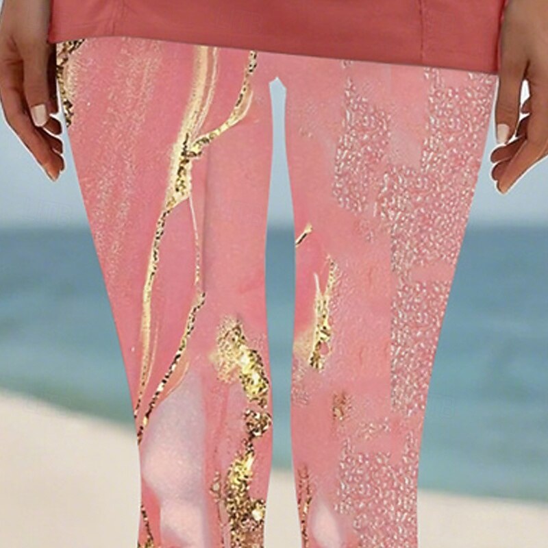 Women's Pants Trousers Leggings Cozy Leggings Streetwear Casual Full Length High Waist Patterned Elastic Waist Print Breathability Comfortable Stretchy Vacation Street Daily Wear Pink Summer Spring2