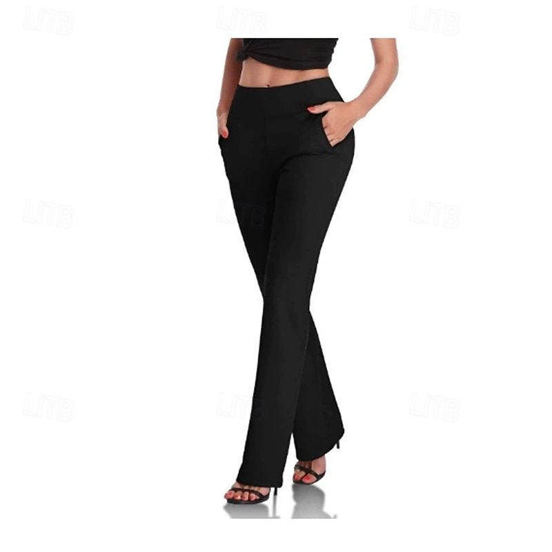Women's Wide Leg Slacks Streetwear Casual Full Length High Rise Plain Elastic Waist Comfortable Street Holiday Daily Wear Deep Purple Azure Navy Black Fall Regular Fit4