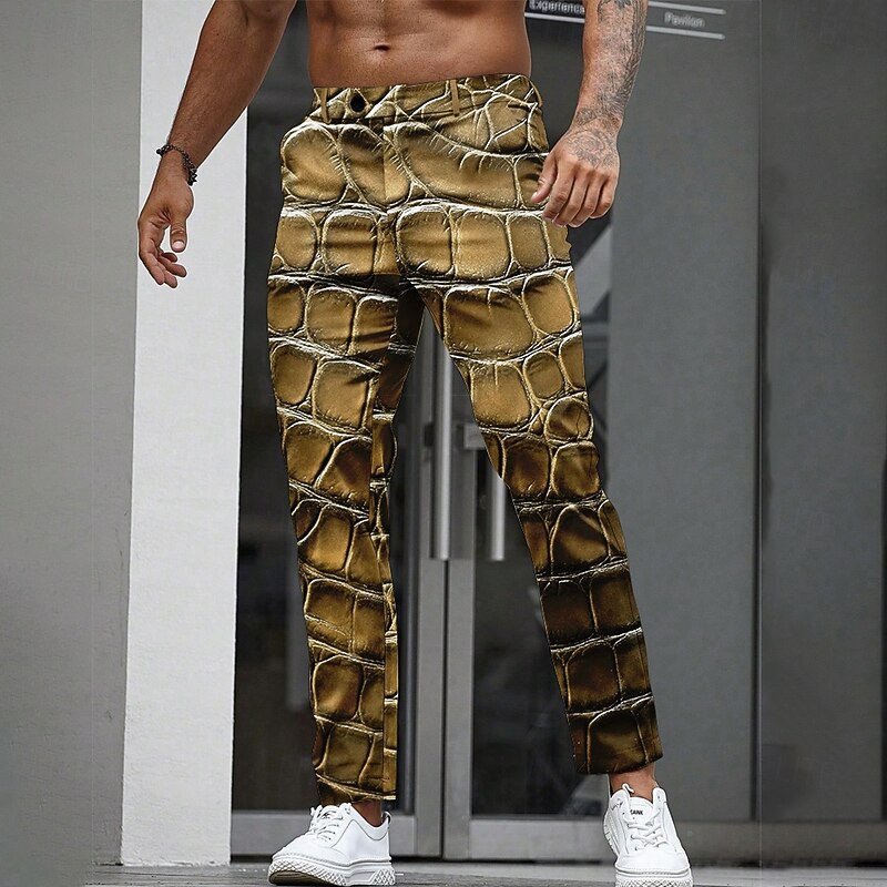 Men's Geometric Crocodile Skin Prints Dress Pants Trousers Suit Pants Mid Waist Casual Outdoor Holiday Straight Leg Pants with Pockets Spring Fall 3D Print Red khaki Dark Blue3