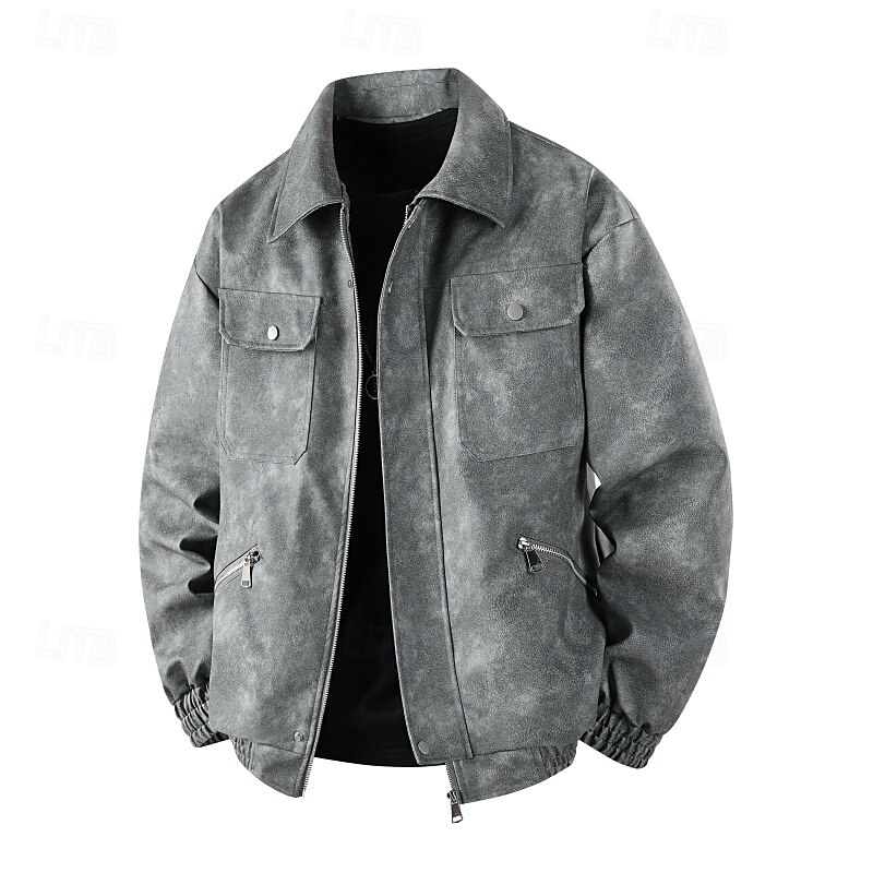 Men's Jacket Casual Jacket Outdoor Vacation Warm Zipper Pocket Fall Winter Plain Fashion Streetwear Standing Collar Regular Black Brown Gray Jacket2