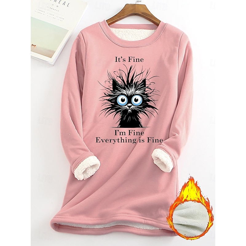 Women's Pullover Sweatshirt Fleece Lined Warm Pajamas Graphic Letter Warm Casual Fuzzy Long Sleeve Crew Neck Regular Tops Street Casual Light Pink Yellow Dark Pink Red Blue Spring Fall Winter