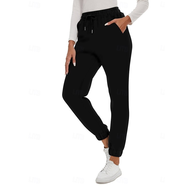 Women's Sweatpants Chinos Fashion Streetwear Casual Full Length High Waist Plain Pocket Elastic Waistband Comfy Soft Comfortable Stretchy Outdoor Vacation Causal Black Gray Summer Spring Regular Fit4