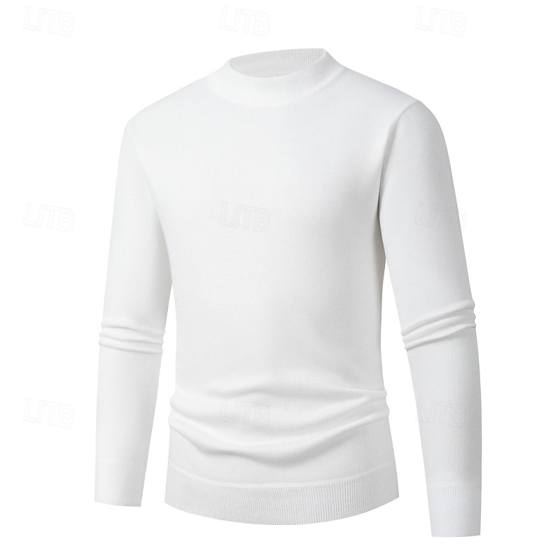 Men's Sweater Pullover Sweater Jumper Ribbed Knit Regular Tops Knitted Slim Fit Plain Crew Neck Knitwear Contemporary Casual Daily Wear Clothing Apparel Fall Black White M L XL2