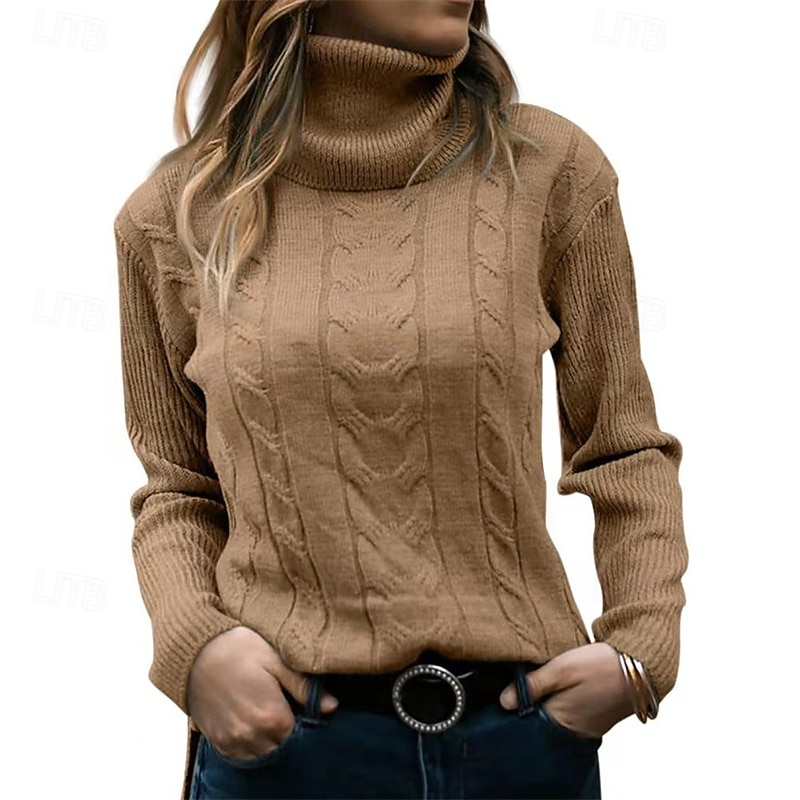 Women's Sweater Fashion Streetwear Casual Pure Color Ribbed Turtleneck Knitted Long Sleeve Regular Tops Knit Outdoor Daily Weekend Black White Fall Winter2