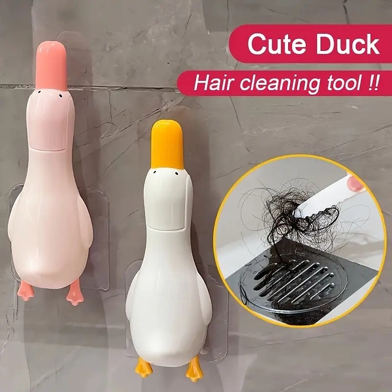 2pcs Cartoon Duck Hair Catcher – Reusable Plastic Sink Strainer with Clip and Adhesive for Kitchen, Bathroom, Patio, and Toilet Drain Hair Removal2