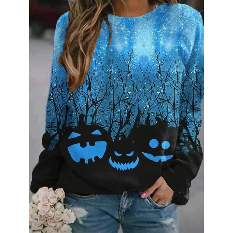 Halloween Women's Pullover Pumpkin Graphic Casual Long Sleeve Crew Neck Round Neck Regular Tops Street Casual Holiday Print Yellow Pink Blue Orange Green Spring Fall Winter2