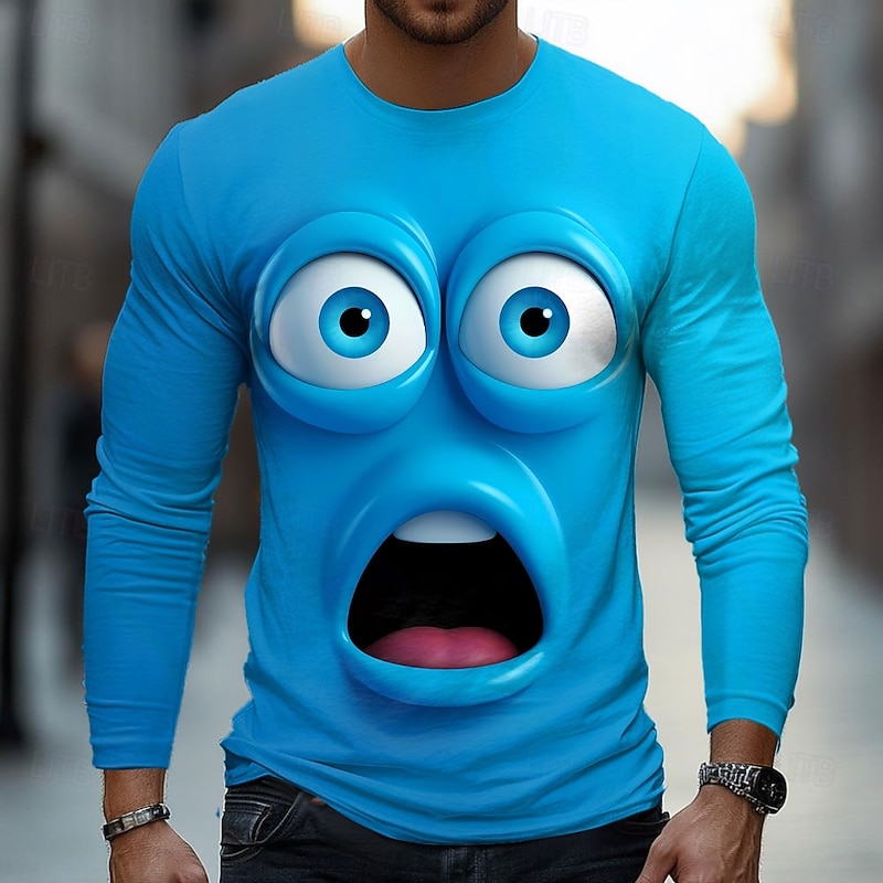 Men's Human face Funny Emotes T Shirt Long Sleeve T shirt 3D Print Crew Neck Shirt Fashion Exaggerated Street Daily Yellow Red Blue Summer Spring Fall Clothing Apparel S M L XL XXL XXXL4