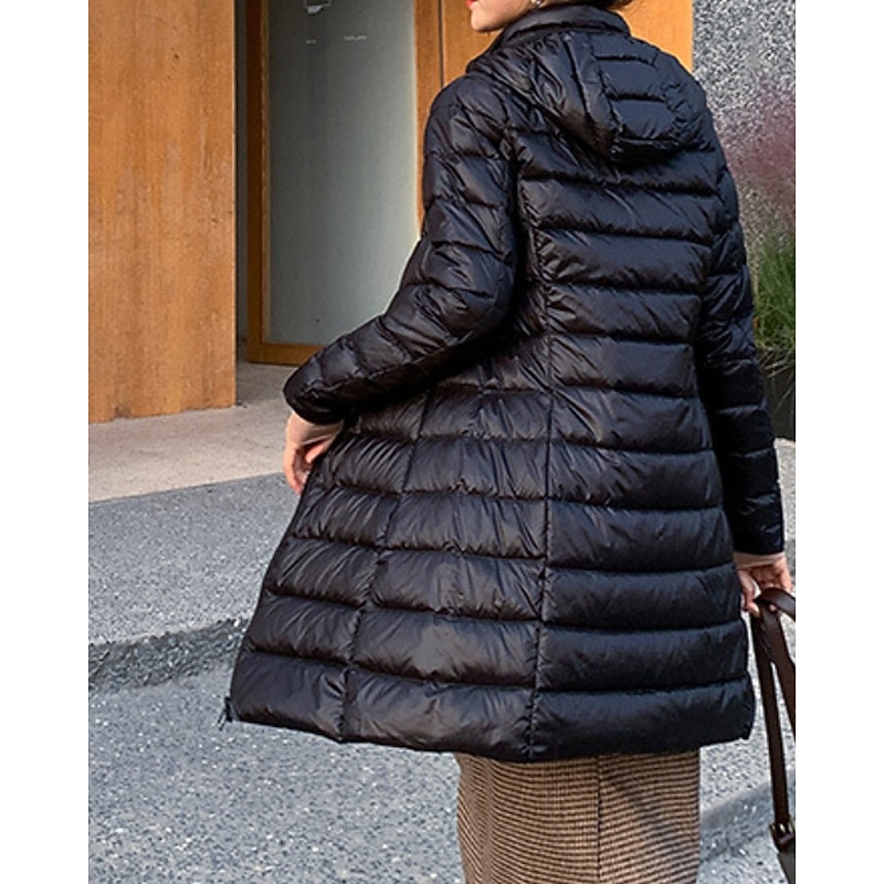Women's Down Jacket Coat Warm Comfortable Zipper Pocket Fashion Plain Holiday Going out Weekend Zipper Long Hooded Regular Fit Long Sleeve Outerwear Black Pink Khaki Fall Winter4