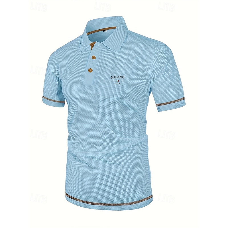 Men's Golf Shirt Golf Polos Shirts Work Casual Lapel Short Sleeve Basic Modern Letter Jacquard Buttons Summer Spring Regular Fit Black White Navy Blue Blue Dark Gray Light Blue Golf Shirt3