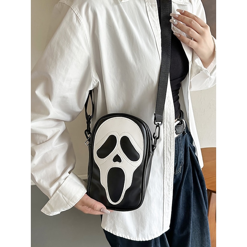 Women's Halloween Ghost Face Crossbody Bag – Faux Leather Scary Shoulder Purse for Cosplay, Costume Parties and Daily Casual Wear