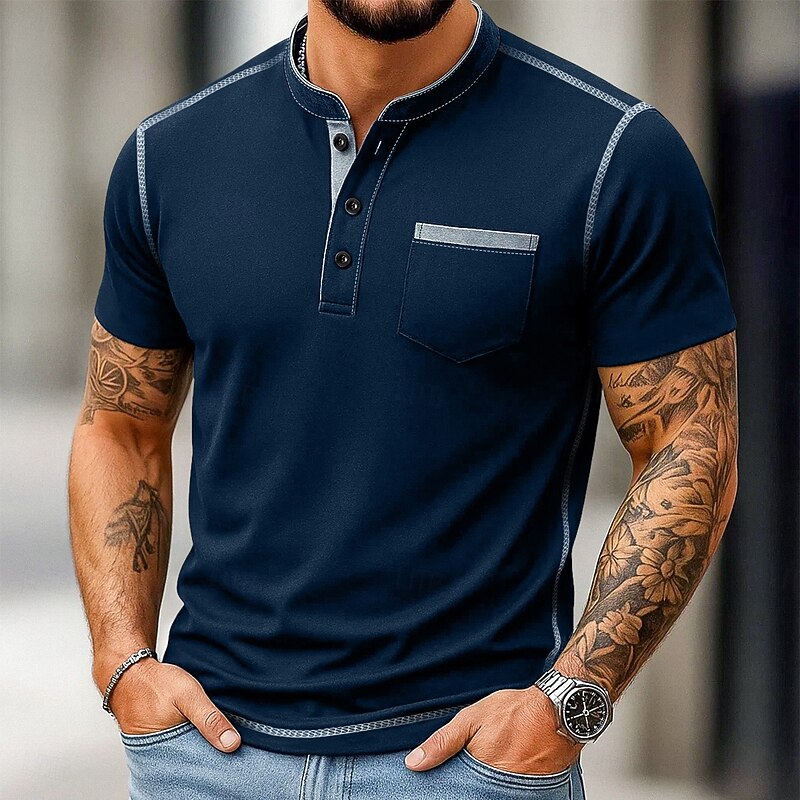 Men's Henley Shirt Tee Henley Top Short Sleeve Solid Color Plain Solid Fashion Designer Casual Color Block Buttons Plain Henley Collar Henley Outdoor Casual Daily Summer Spring All Seasons Black2