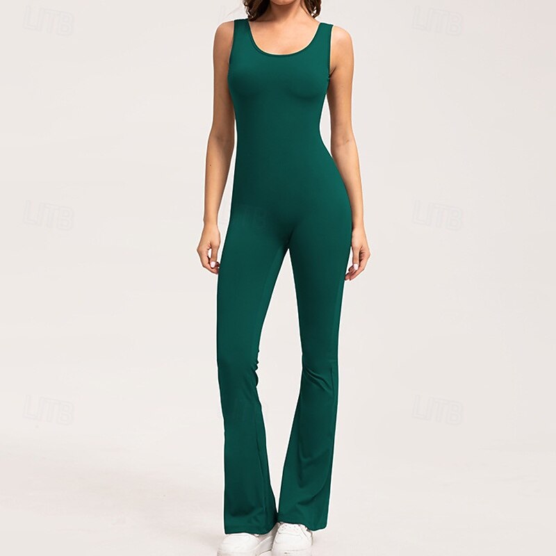 Women's Workout Jumpsuit One Piece Romper Fall Backless Solid Color Bodysuit White Burgundy Gym Pilates Yoga Tummy Control Sleeveless Sport Activewear Tight Fit3