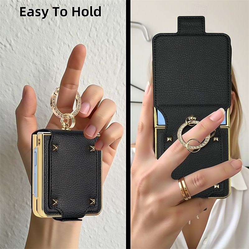 Phone Case For Samsung Galaxy Z Flip 7 Z Flip 7 FE Z Flip 6 Z Flip 5 Z Flip 4 Back Cover Flip Cover Ring Buckle PC PU Leather4