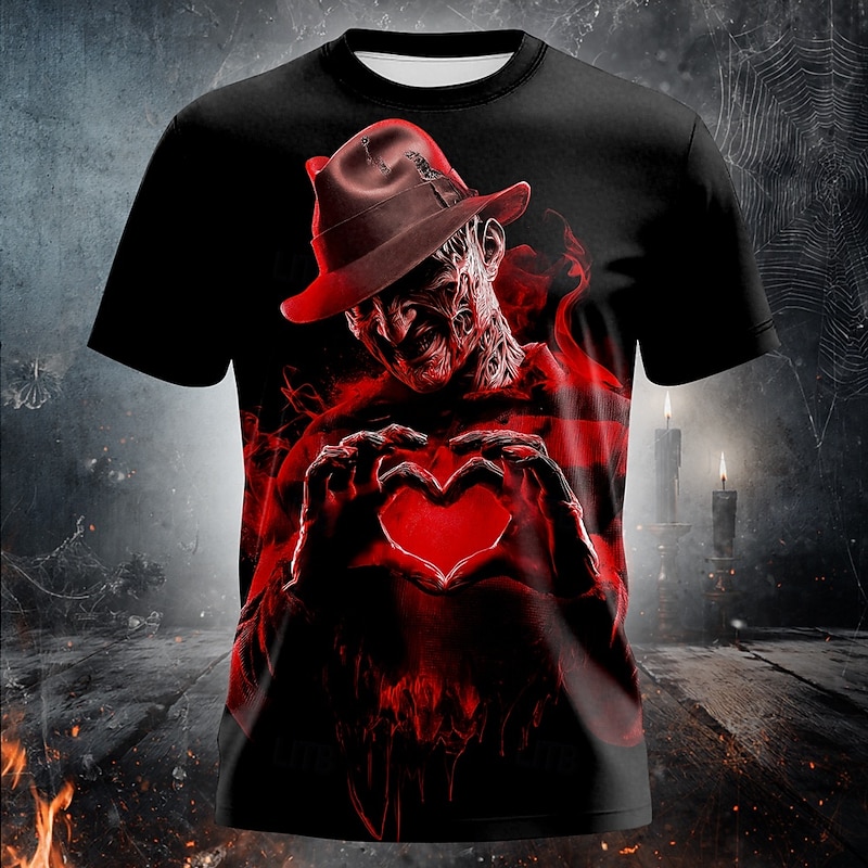 Halloween Men's 3D T Shirt Short Sleeve T shirt 3D Print Crew Neck Shirt Exaggerated Designer Horror Party Street Holiday Black Summer Spring Clothing Apparel S M L XL XXL XXXL