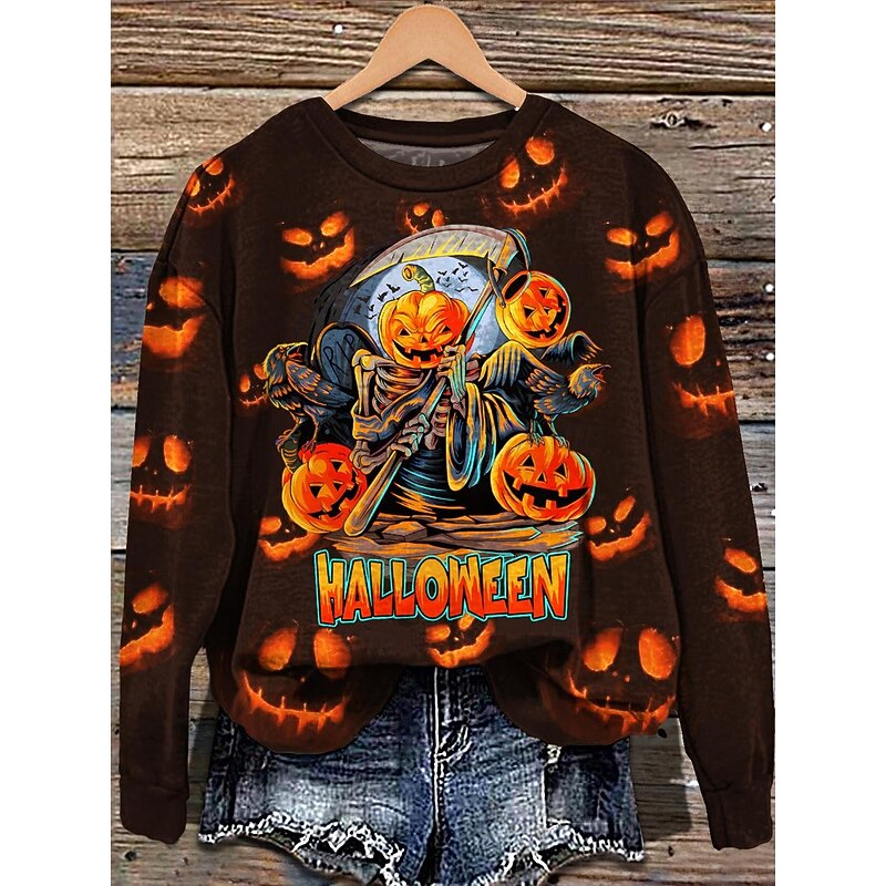 Halloween Women's Pullover Sweatshirt Ghost Graphic Fashion Casual Long Sleeve Crew Neck Regular Tops Street Dailywear Casual Print Black Yellow Purple Orange Fall Winter4