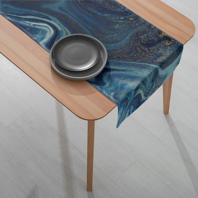 1PC Blue Rendering Table Runner Table Flag - Digital Printed Rectangular Tablecloth for Restaurant, Banquet, Wedding Decoration (33x180cm/13x70.5in)4