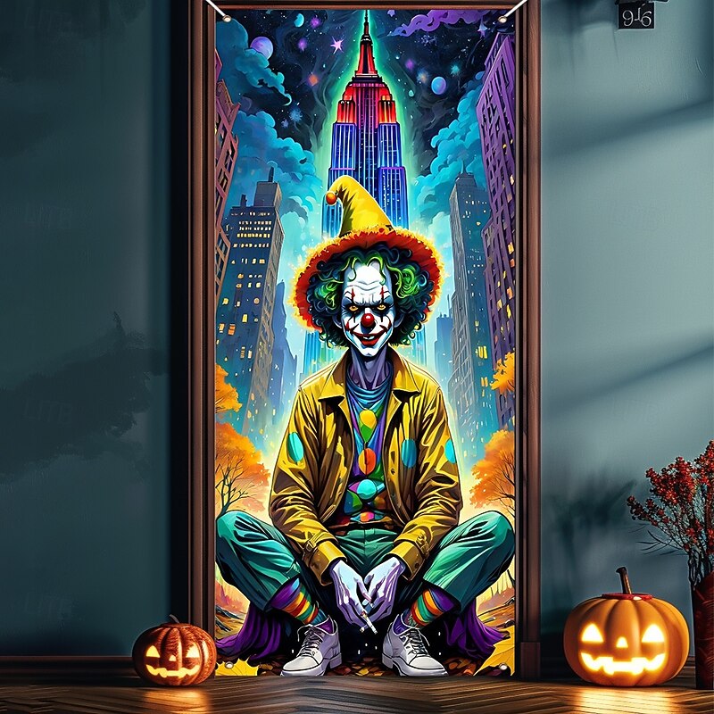 Halloween Door Cover Outdoor Banners Pumpkin Modern Dark Punk Gothic Style Party Outdoor Shooting Backgrounds Front Door Wall Porch Home Decor4