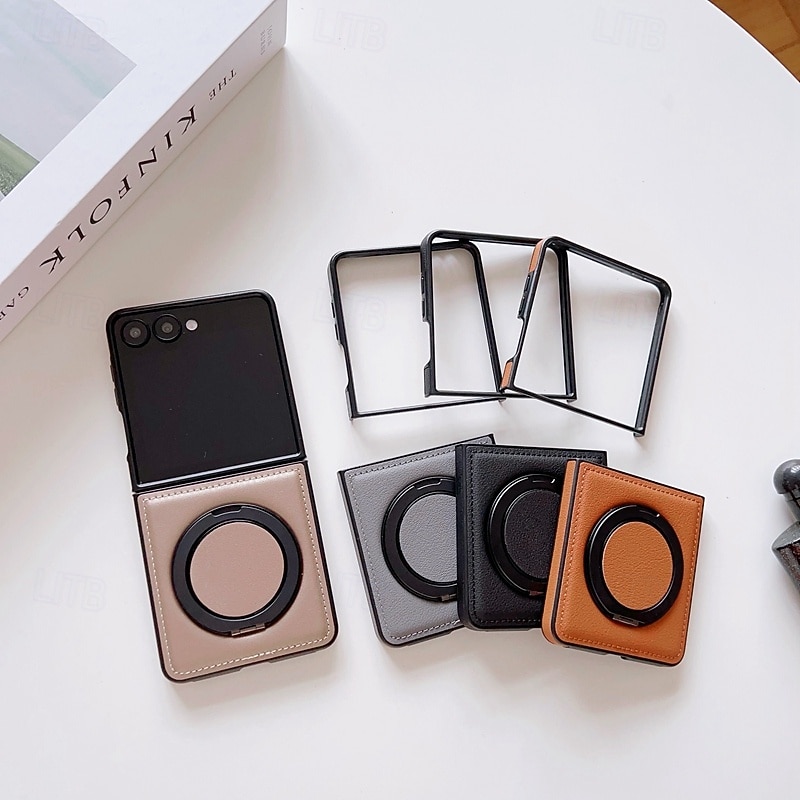 Phone Case For Samsung Galaxy Z Flip 7 Z Flip 6 Z Flip 5 Z Flip 4 Back Cover Magnetic Kickstand Shockproof Retro TPU PU Leather