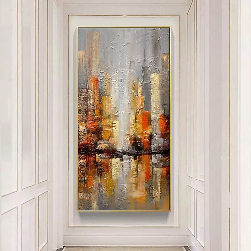 Mintura Handmade Abstract Urban Architecture Oil Paintings On Canvas Wall Art Decoration Modern Landscape Picture For Home Decor Rolled Frameless Unstretched Painting4