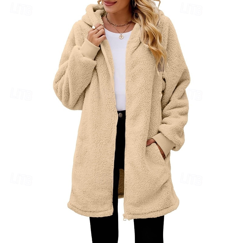 Women's Coat Warm Comfortable Zipper Pocket Fashion Plain Daily Going out Zipper Long Hooded Regular Fit Long Sleeve Outerwear Black Brown Army Green Fall Winter4