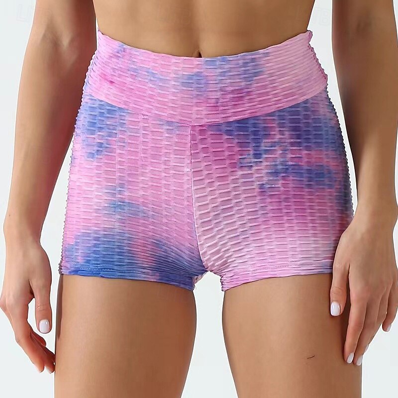 Women's Yoga Shorts Sports Shorts with Pockets Tummy Control High Waist Gym Athletic Pilates Bottoms Tie Dye Dark Pink Black Pink Sports Activewear