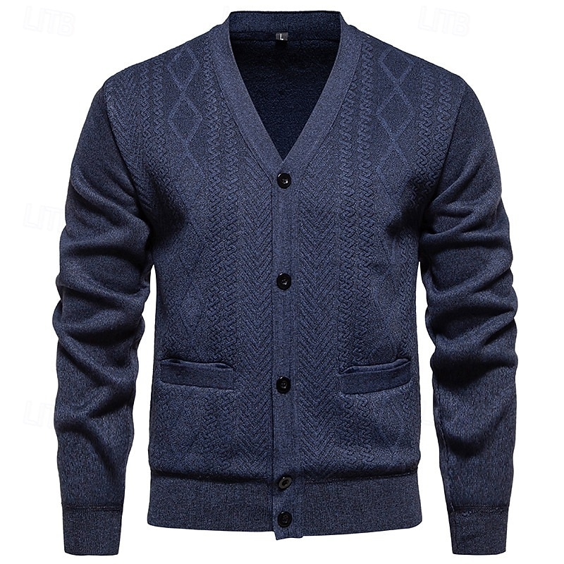 Men's Sweater Cardigan Sweater Ribbed Knit Regular Tops Knitted Plain V Neck Vacation Fashion Casual Daily Wear Clothing Apparel Spring &  Fall Burgundy Light Grey L XL 2XL4