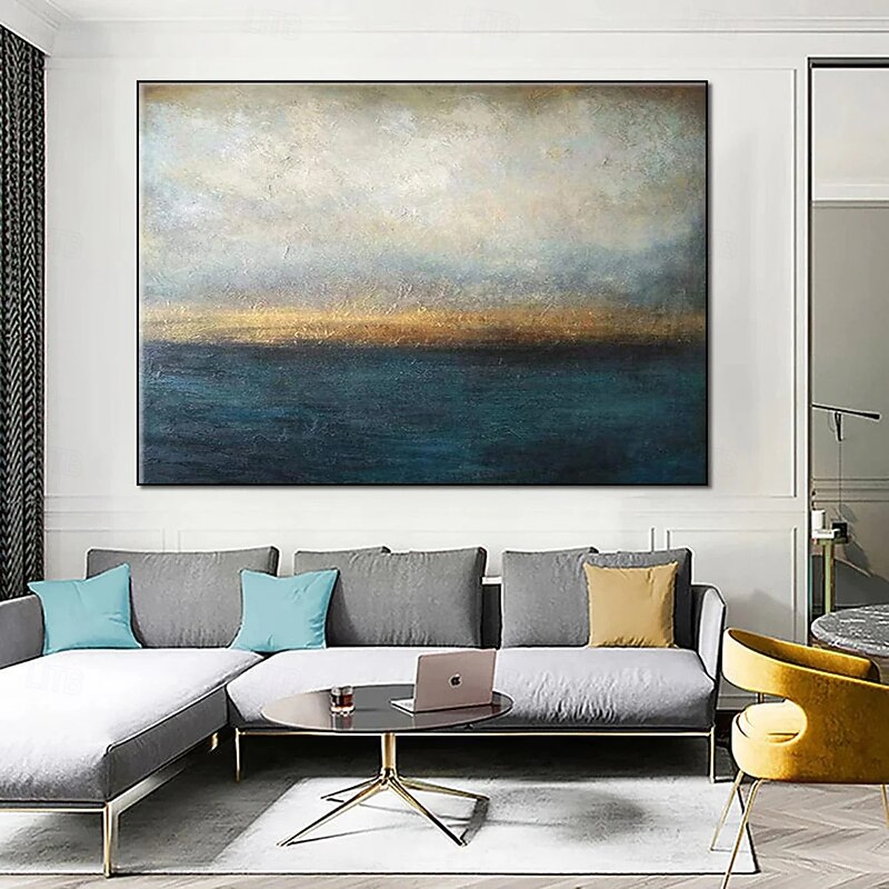 Abstract Sea Canvas Painting Artistic Expression Art Visual Depth Art Dark Blue Wall Art Gold Radiance Painting Ocean Art Framed2
