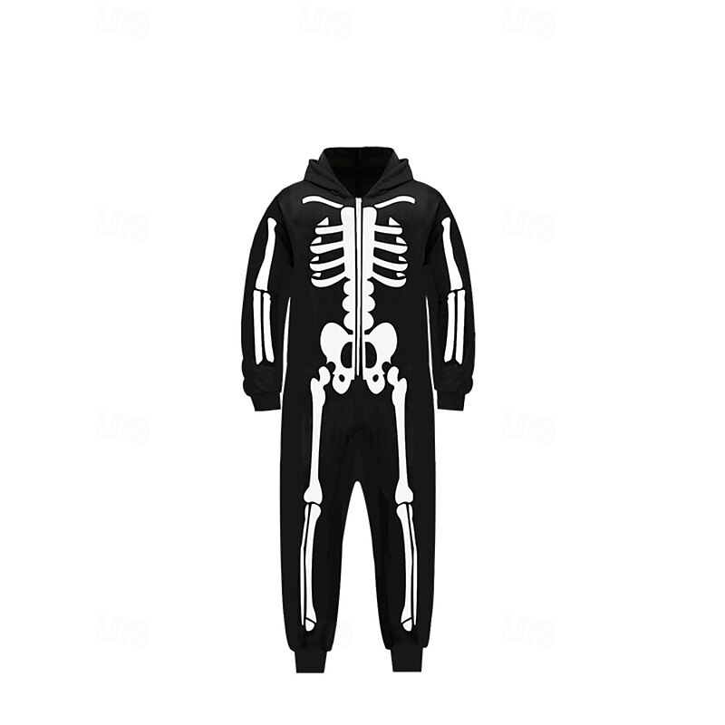 Family Pajamas Jumpsuit Halloween pattern Home Print Black Long Sleeve Basic Matching Outfits3