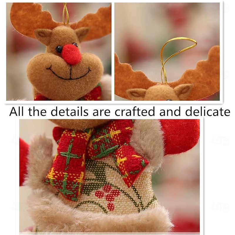 4pcs Christmas Plush Dolls Ornaments Santa Claus, Snowman, Reindeer & Bear Hanging Decorations Fabric Holiday Figurines for Xmas Tree, Home, Party & Gifts2
