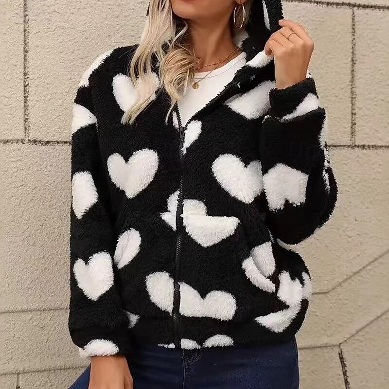 Women's Fleece Jacket Thick Warm Zip Up Long Sleeve Sports Heart Top For Outdoor Travel Vacation Activewear - Main Image