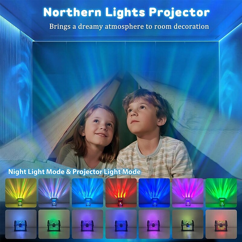 Northern Lights Projector 7 Colors Treasure Chest Night Light Aurora Lights Projector with 8 Effects & Remote Dimmable Galaxy Light Ambient Lighting for Bedroom Gifts for Kids Teen Women3
