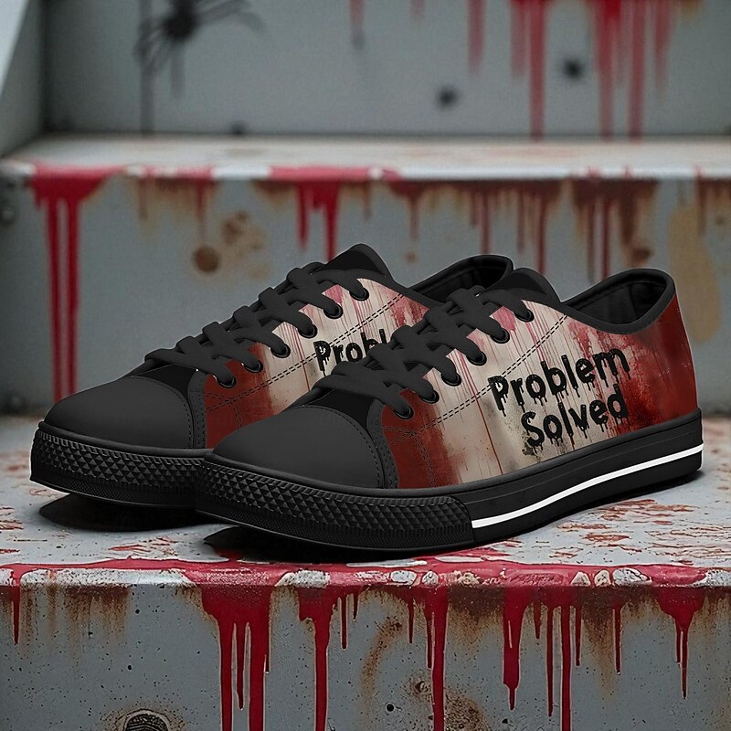 Men's Bloody Graphic Canvas Sneakers – Low-Top Horror Themed Casual Shoes with "Problem Solved" Print for Halloween, Parties and Everyday Wear2