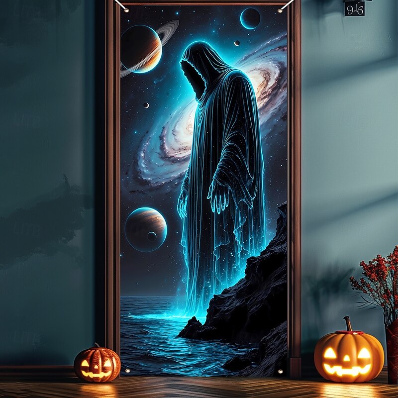 Halloween Door Cover Outdoor Banners Grim Reaper Wolf Fantasy Psychedelic Dark Punk Gothic Style Party Outdoor Shooting Backgrounds Front Door Wall Porch Home Decor4