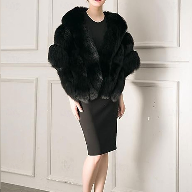 Women's Luxury Party Faux Fox Fur Long Shawl Cloak Cape for Winter4