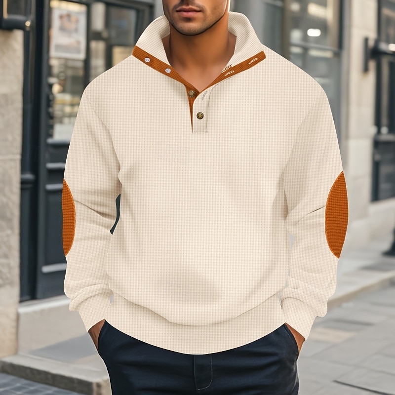 Men's Sweatshirt Waffle Sweatshirt Pullover Hoodie Sweatshirt Pullover Black White Blue Khaki Gray Standing Collar Plain Patchwork Sports & Outdoor Casual Daily Streetwear Cool Sportswear Spring