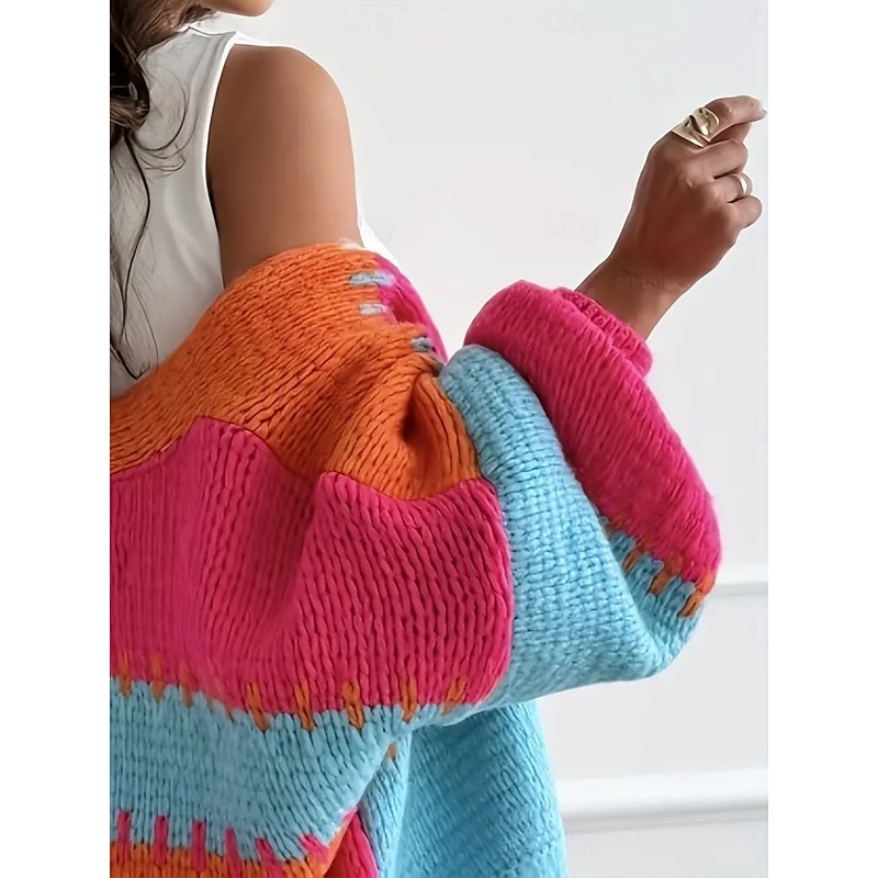 Women's Sweater Cardigan Fashion Streetwear Casual Pure Color Open Front Knitted Long Sleeve Regular Tops Knit Outdoor Daily Weekend Pink Orange Fall Winter4