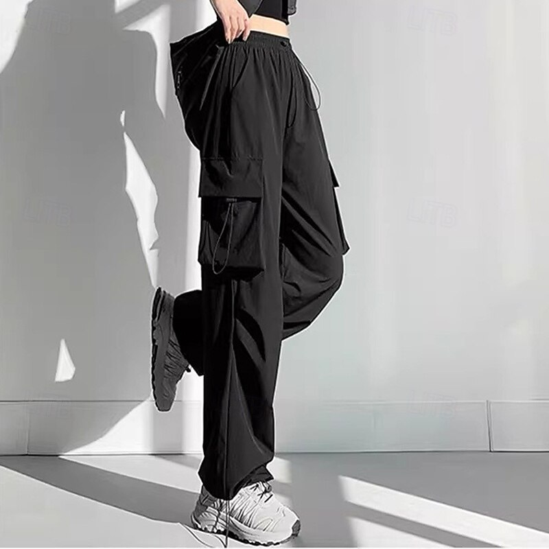 Women's Cargo Pants Slacks Casual Athletic Full Length Natural Plain Drawstring Pocket Comfortable Street Holiday Daily Wear Wine Grey Black Pink Fall Regular Fit4