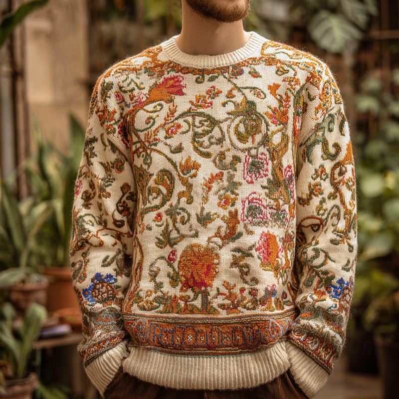 Men's Floral Pullover Sweater Jumper Knitwear Crewneck Casual Vacation Home Street 3D Print Knitting Keep Warm Long Sleeve Spring Fall Winter Brown - Main Image