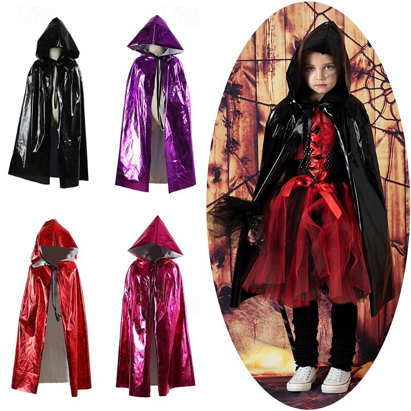 Kids Girls' Halloween Cape Solid Color Fashion Outdoor Coat Outerwear 4-12 Years Fall Black Pink Red