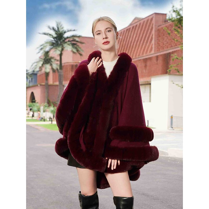 Faux Fur Wraps Plus Size Curve Keep Warm Sleeveless Batwing Sleeve Polyester Wedding Wraps With Pure Color For Special Occasion Fall & Winter4
