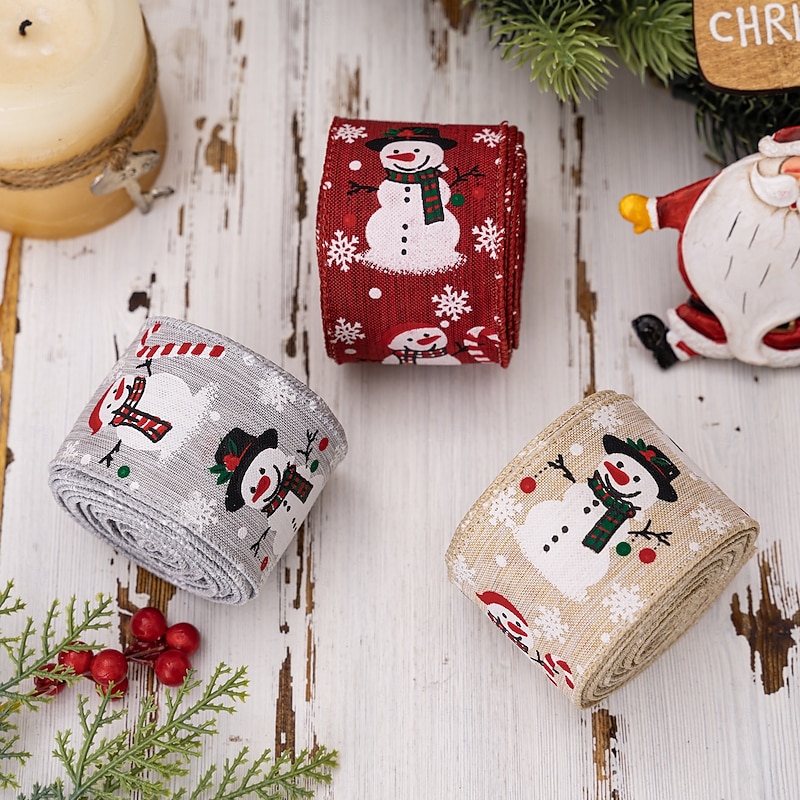 3pcs Christmas Ribbon Snowman Woven Ribbon Holiday Tree Decoration Gift Wrapping Ribbon Festive Decorative Tape3