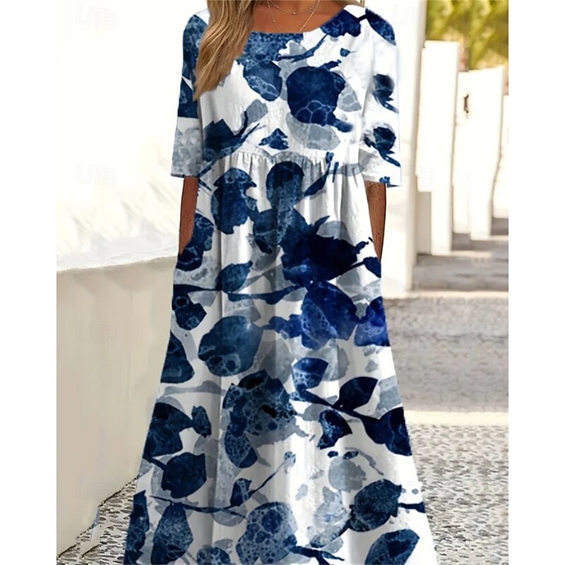 Women's Midi Dress Casual Dress Summer Dress Fashion Modern Daily Beach Weekend Regular Fit Flower Short Sleeve Crew Neck White Blue Summer Spring4