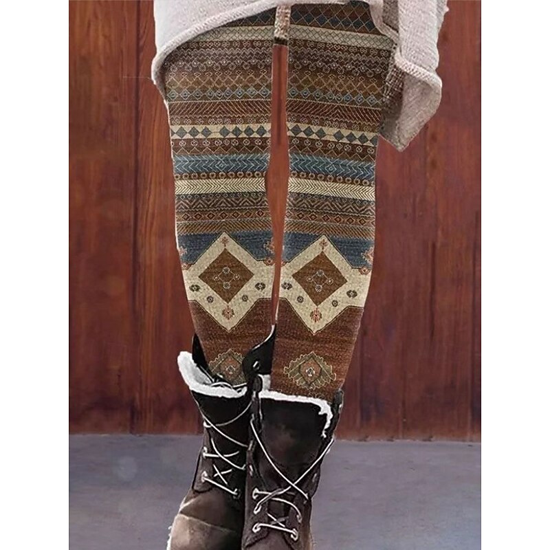 Women's Leggings Vacation Vintage Fashion Full Length High Waist Graphic Paisley Abstract Printing Thermal Warm Soft Breathable Stretchy Outdoor Vacation Street dark brown Dark Gray Black Red Summer4