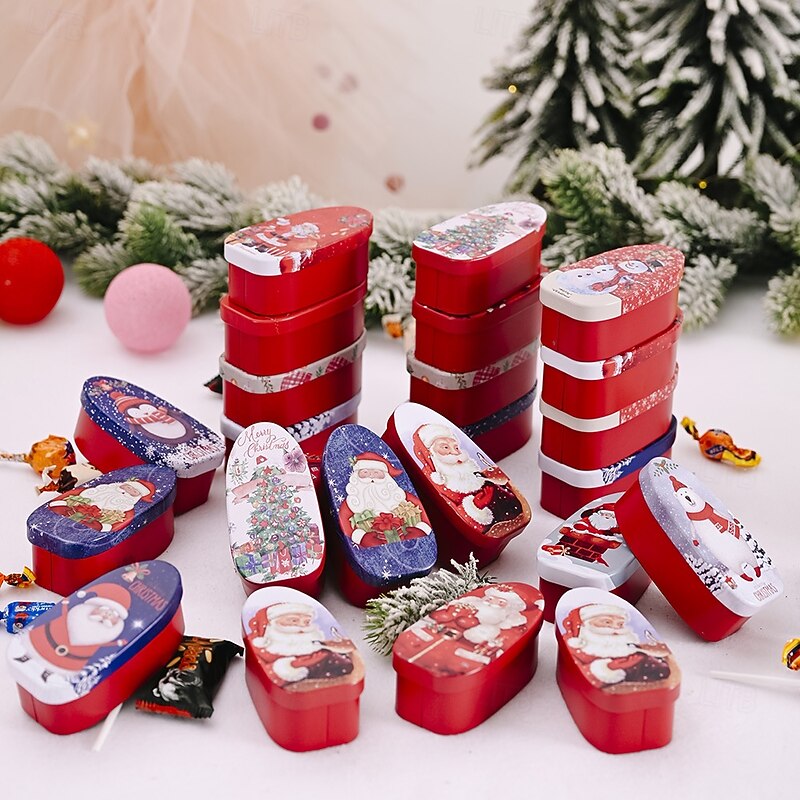 Christmas Cookie Tins with Lids for Gift Giving Xmas Tin Containers Boxed Cartoon Metal Candy Storage Box Holiday Cookie Biscuit Gift Box for Kids Festive Christmas Party Accessory2