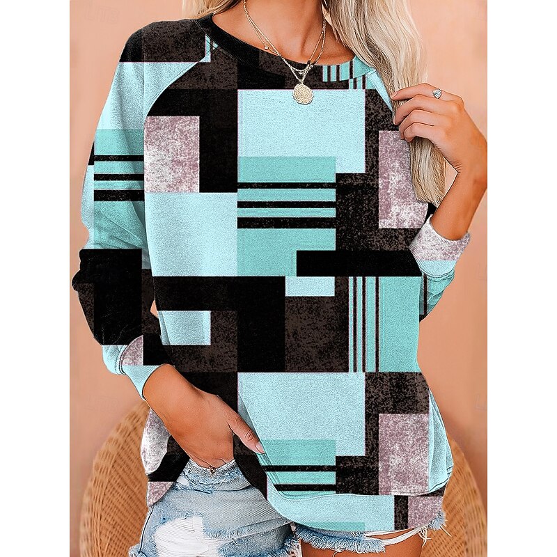 Women's Sweatshirts Graphic Geometric Fashion Casual Long Sleeve Crew Neck Regular Tops Casual Print Pink Blue Purple Green Summer Spring Fall2