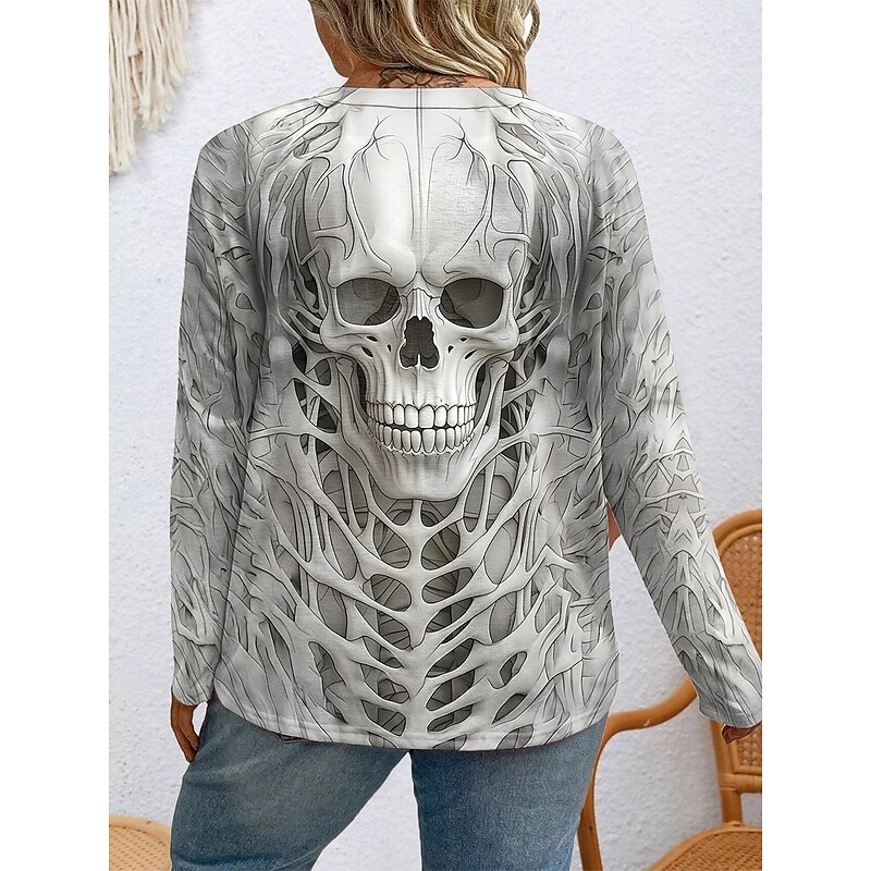 Halloween Women's Plus Size Tops T Shirt Graphic Print Long Sleeve Crew Neck Casual Daily Polyester Fall Winter Black White2