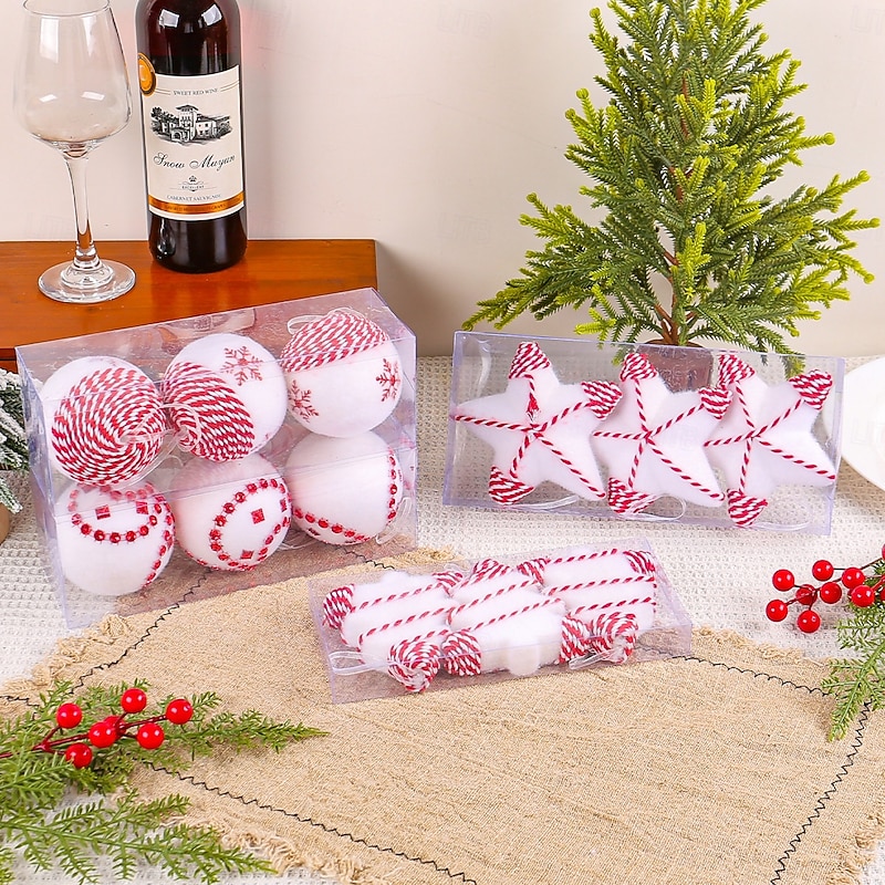 3pcs Christmas Jute and Foam Ornament Balls, Star-Shaped Decorative Hanging Balls, Festive Holiday Tree Decorations, Boxed Set for Seasonal Home Decor