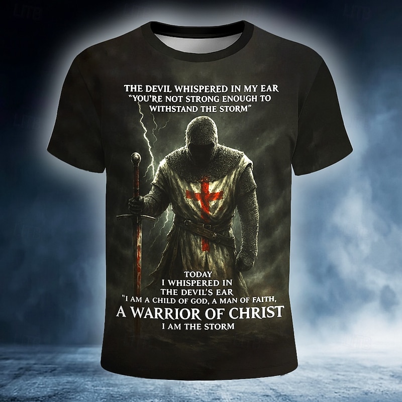 Halloween Men's Knights Templar T Shirt Short Sleeve T shirt 3D Print Crew Neck Shirt Exaggerated Designer Horror Party Street Club Black Summer Spring All Seasons Clothing Apparel S M L XL XXL XXXL