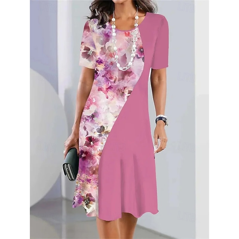 Women's Elegant Midi Dress T Shirt Dress Tee Dress Shift Dress Party Evening Casual Formal Daily Regular Fit Floral Abstract Short Sleeve Crew Neck White Pink Light Brown Spring2