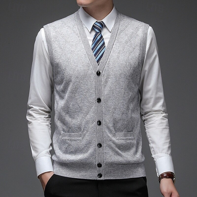 Men's Sweater Dress Sweater Cardigan Sweater Knit Sweater Ribbed Knit Regular Tops Knitted Ribbed Plain V Neck Fashion Shawls Formal Business Clothing Apparel Spring Fall Burgundy Camel M L XL4